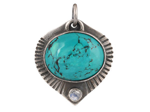 Sterling Silver Turquoise Fluted Handcrafted Artisan Pendant, (SP-5713)