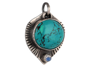 Sterling Silver Turquoise Fluted Handcrafted Artisan Pendant, (SP-5713)