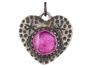 Sterling Silver Ruby Dotted Heart Love Handcrafted Artisan Pendant, (SP-5733)