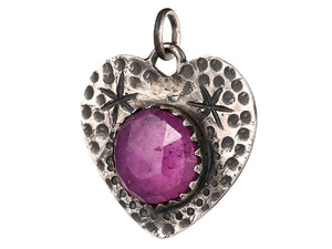 Sterling Silver Ruby Dotted Heart Love Handcrafted Artisan Pendant, (SP-5733)