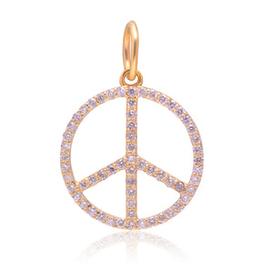 14K Solid Gold Pave Diamond Peace Pendant, (14K-DP-119)