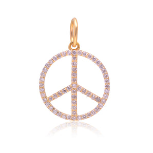 14K Solid Gold Pave Diamond Peace Pendant, (14K-DP-119)