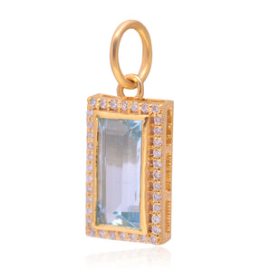 14K Solid Gold Pave Diamond & Aquamarine Pendant, (14K-DP-115)