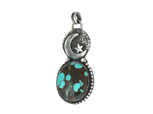 Sterling Silver & Turquoise Moon & Star Pendant, (SP-5880)