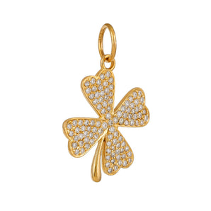 14K Solid Gold Pave Diamond Lucky Clover Pendant,  (14K-DP-090)