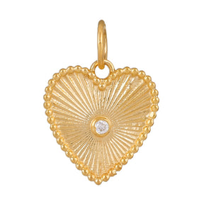 14K Solid Gold Pave Diamond Fluted Heart Medallion,  (14K-DP-079)