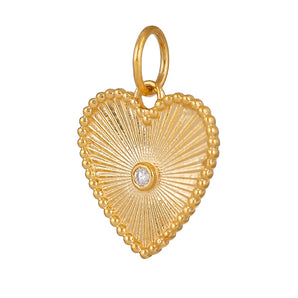 14K Solid Gold Pave Diamond Fluted Heart Medallion,  (14K-DP-079)