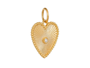 14K Solid Gold Pave Diamond Fluted Heart Medallion,  (14K-DP-079)