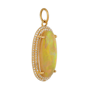 14K Solid Gold Pave Diamond & Opal Stunning Pendant,  (14K-DP-075)