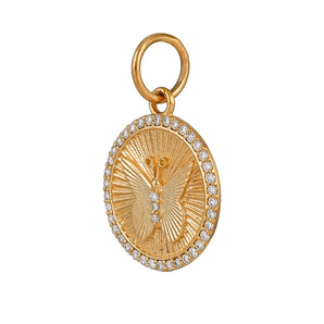 14K Solid Gold Pave Diamond Butterfly Fluted Medallion,  (14K-DP-077)