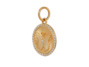 14K Solid Gold Pave Diamond Butterfly Fluted Medallion,  (14K-DP-077)