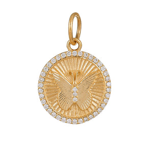 14K Solid Gold Pave Diamond Butterfly Fluted Medallion,  (14K-DP-077)