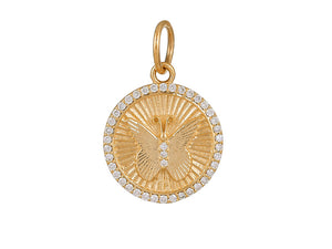 14K Solid Gold Pave Diamond Butterfly Fluted Medallion,  (14K-DP-077)
