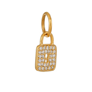 14k Solid Gold & Diamond Lock Charm, (14K-DCH-878)