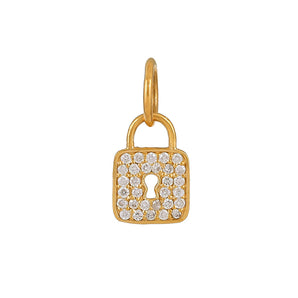 14k Solid Gold & Diamond Lock Charm, (14K-DCH-878)