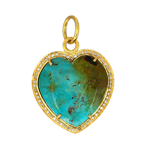 Pave Diamond & Turquoise Love Heart Pendant, (DPM-1357)