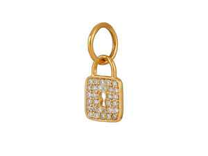 14k Solid Gold & Diamond Lock Charm, (14K-DCH-878)
