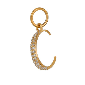 14K Solid Gold Pave Diamond Crescent Moon Pendant,  (14K-DP-088)