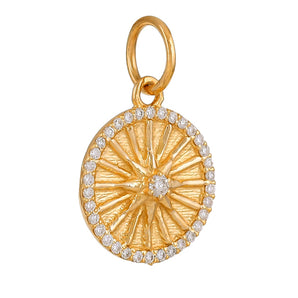 14K Solid Gold Pave Diamond Fluted North Star Pendant,  (14K-DP-091)