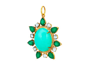 Pave Diamond & Chrysoprase With Emerald Flower Pendant, (DPL-2581)