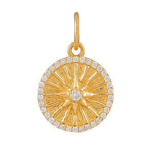 14K Solid Gold Pave Diamond Fluted North Star Pendant,  (14K-DP-091)