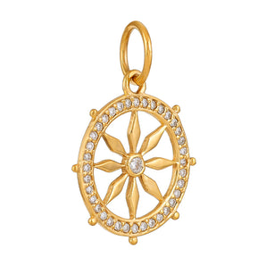 14K Solid Gold Pave Diamond Wheel of Life Medallion,  (14K-DP-086)