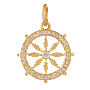 14K Solid Gold Pave Diamond Wheel of Life Medallion,  (14K-DP-086)