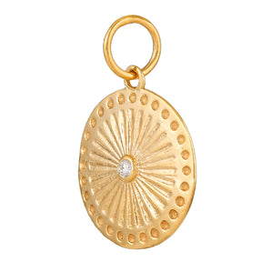 14K Solid Gold Pave Diamond Fluted Circle of Life Medallion,  (14K-DP-080)