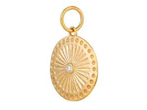 14K Solid Gold Pave Diamond Fluted Circle of Life Medallion,  (14K-DP-080)