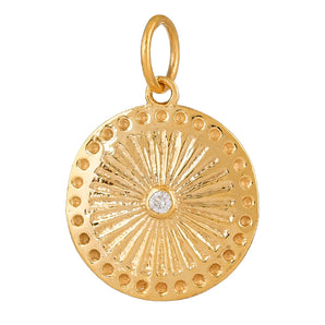 14K Solid Gold Pave Diamond Fluted Circle of Life Medallion,  (14K-DP-080)