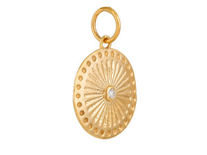 14K Solid Gold Pave Diamond Fluted Circle of Life Medallion,  (14K-DP-080)