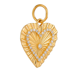 14K Solid Gold Pave Diamond Fluted Heart Medallion,  (14K-DP-085)