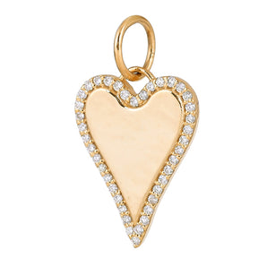 14K Solid Gold Pave Diamond Elongated heart Medallion,  (14K-DP-087)