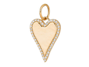 14K Solid Gold Pave Diamond Elongated heart Medallion,  (14K-DP-087)