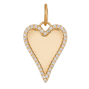 14K Solid Gold Pave Diamond Elongated heart Medallion,  (14K-DP-087)