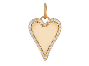 14K Solid Gold Pave Diamond Elongated heart Medallion,  (14K-DP-087)
