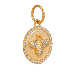 14K Solid Gold Pave Diamond Queen Bee Medallion,  (14K-DP-089)