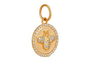 14K Solid Gold Pave Diamond Queen Bee Medallion,  (14K-DP-089)
