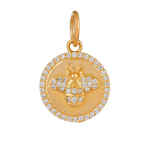 14K Solid Gold Pave Diamond Queen Bee Medallion,  (14K-DP-089)