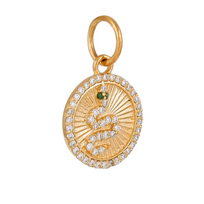 14K Solid Gold Pave Diamond Fluted Snake Medallion,  (14K-DP-081)