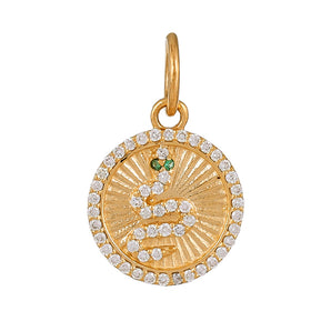 14K Solid Gold Pave Diamond Fluted Snake Medallion,  (14K-DP-081)