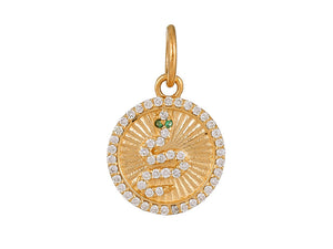 14K Solid Gold Pave Diamond Fluted Snake Medallion,  (14K-DP-081)