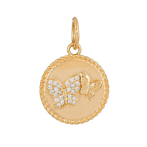 14K Solid Gold Pave Diamond Butterfly Medallion,  (14K-DP-082)