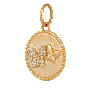 14K Solid Gold Pave Diamond Butterfly Medallion,  (14K-DP-082)