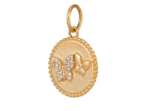 14K Solid Gold Pave Diamond Butterfly Medallion,  (14K-DP-082)