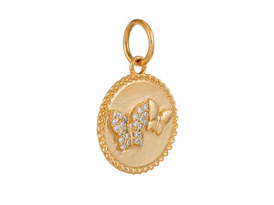 14K Solid Gold Pave Diamond Butterfly Medallion,  (14K-DP-082)
