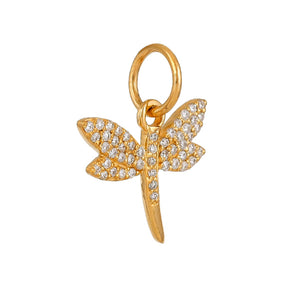 14k Solid Gold & Diamond Dragonfly Charm, (14K-DCH-876)