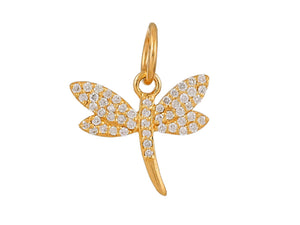 14k Solid Gold & Diamond Dragonfly Charm, (14K-DCH-876)