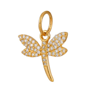 14k Solid Gold & Diamond Dragonfly Charm, (14K-DCH-876)