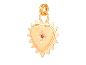 Sterling Silver Vermeil Spike Heart with Ruby in 14K Gold Micron, (SP-5925)